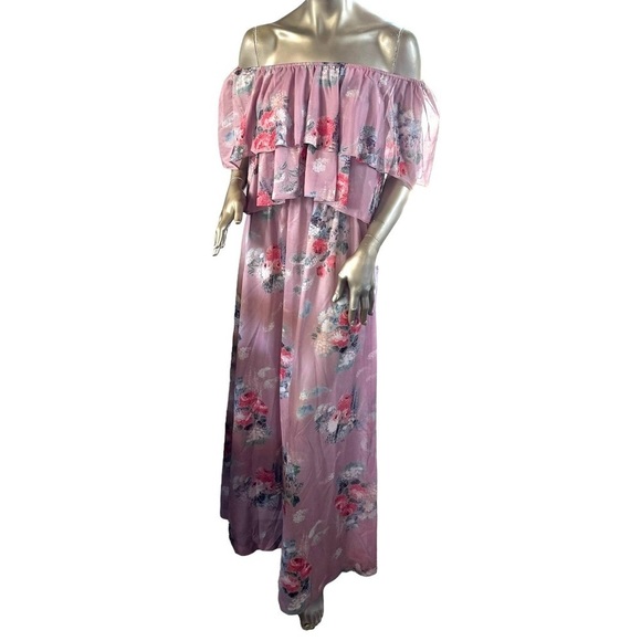 Vintage 70s Tiered Floral Maxi Dress Dusty Rose Pink Flower Child Hippie Boho - Picture 2 of 11
